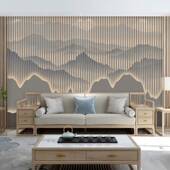 新中式 饰茶室壁纸 现代水墨山水墙纸3d立体酒店电视沙发背景墙布装