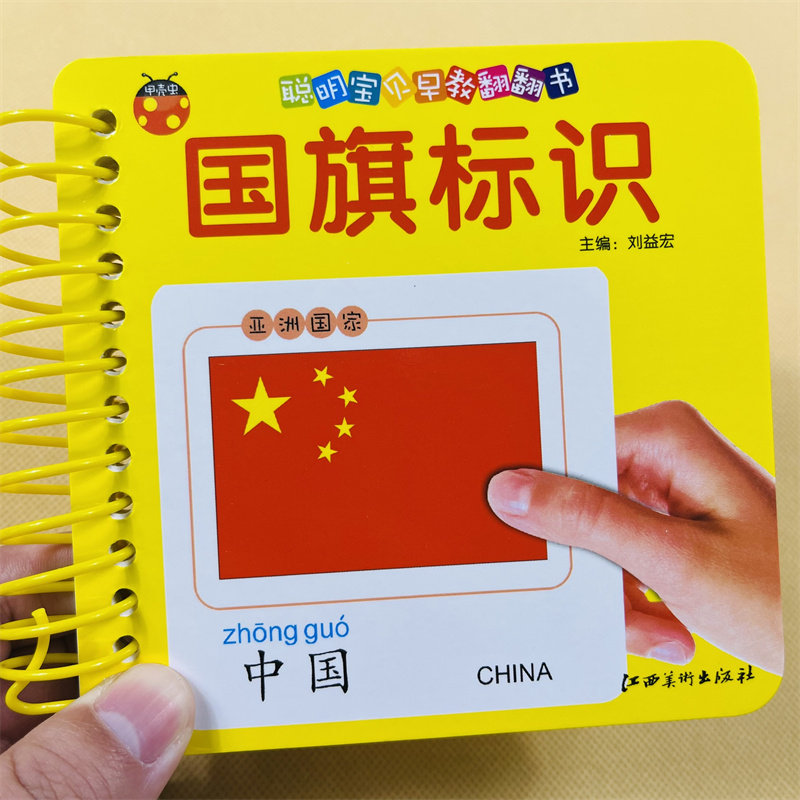 宝宝国旗标识启蒙早教卡片 真实实物彩图 学拼音国旗标识带汉语拼音