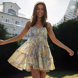 dress Vacation halter printed 度假风性感印花吊带连衣裙 style