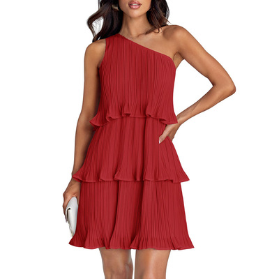 褶皱面料三层叠穿连衣裙