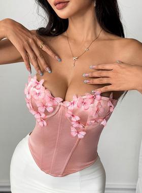 Three-dimensional butterfly strapless top 立体蝴蝶抹胸上衣女