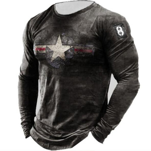 American vintage long-sleeved T-shirt美式复古男士长袖圆领T恤