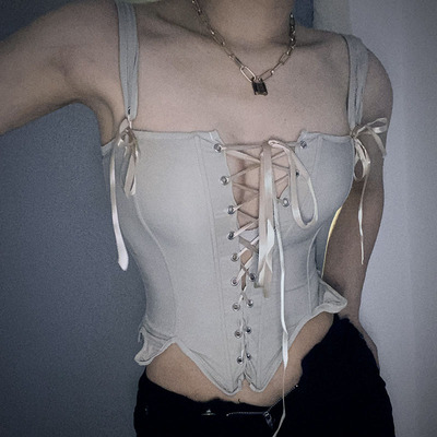 修身绑带鱼骨吊带背心女