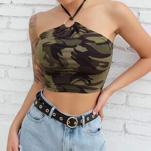 camouflage 迷彩挂脖无袖 sleeveless top 性吊带背心 halter Sexy