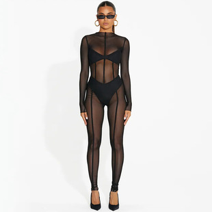 纯色性感网纱透视修身连体衣Mesh see-through slimming jumpsuit