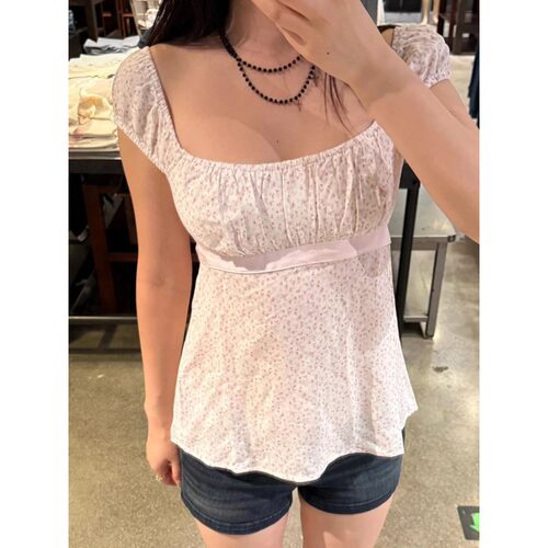 女士春夏蝴蝶结系带修身波点上衣