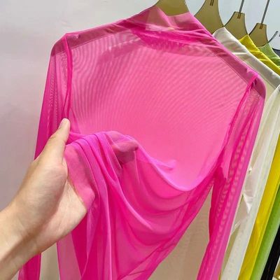 女士透明网纱长袖打底衫