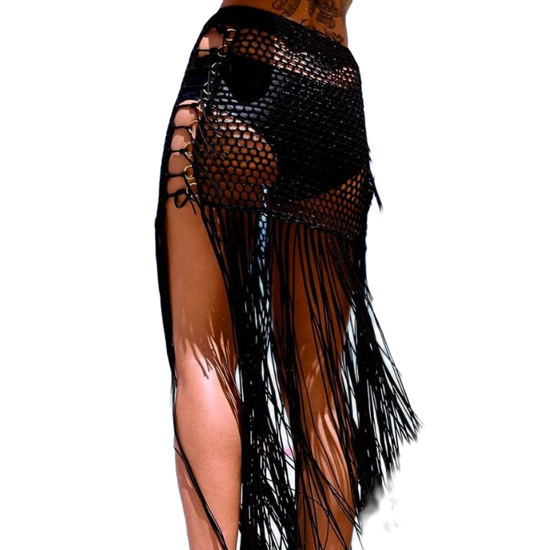 Sexy hollow long fringed woven skirt性感镂空长流苏编织半身裙 - 实物图