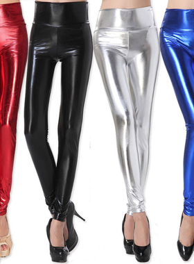 时尚亮色PU皮高腰打底裤Fashion PU leather high-waist leggings