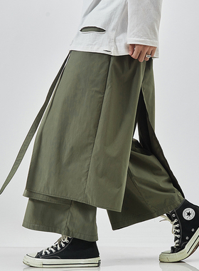 Teen personality straight pants日系青少年 个性直筒阔腿九分裤