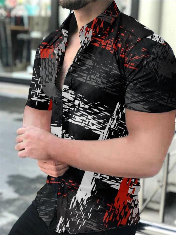 3D印花休闲短袖衬衫3D print casual short-sleeved floral shirt