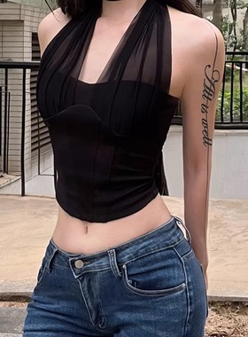 纯色性感鱼骨背心上衣 Solid-color sexy fishbone-like vest top