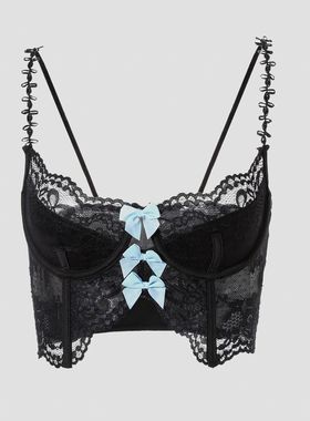 Sexy hot girl lace bow fishbone halter性感蕾丝蝴蝶结鱼骨吊带