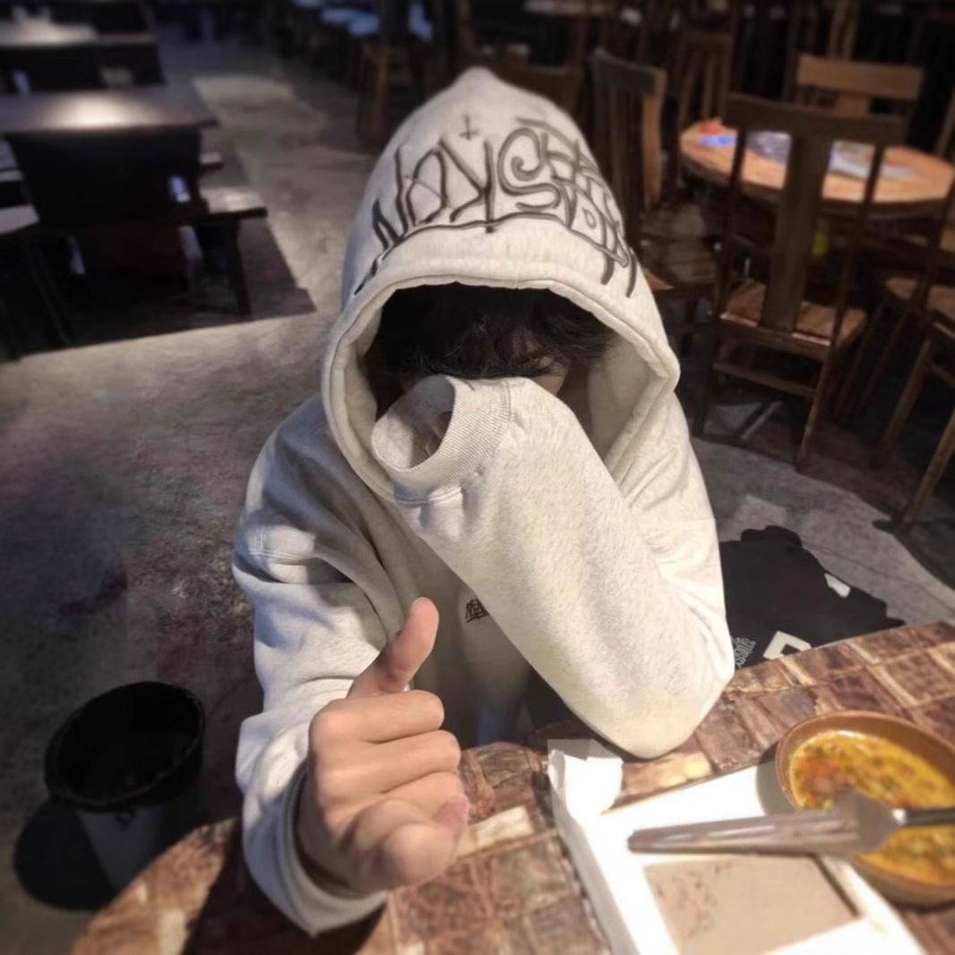 2025春季字母刺绣连帽卫衣重磅立挺高街美式上衣宽松百搭潮流男女