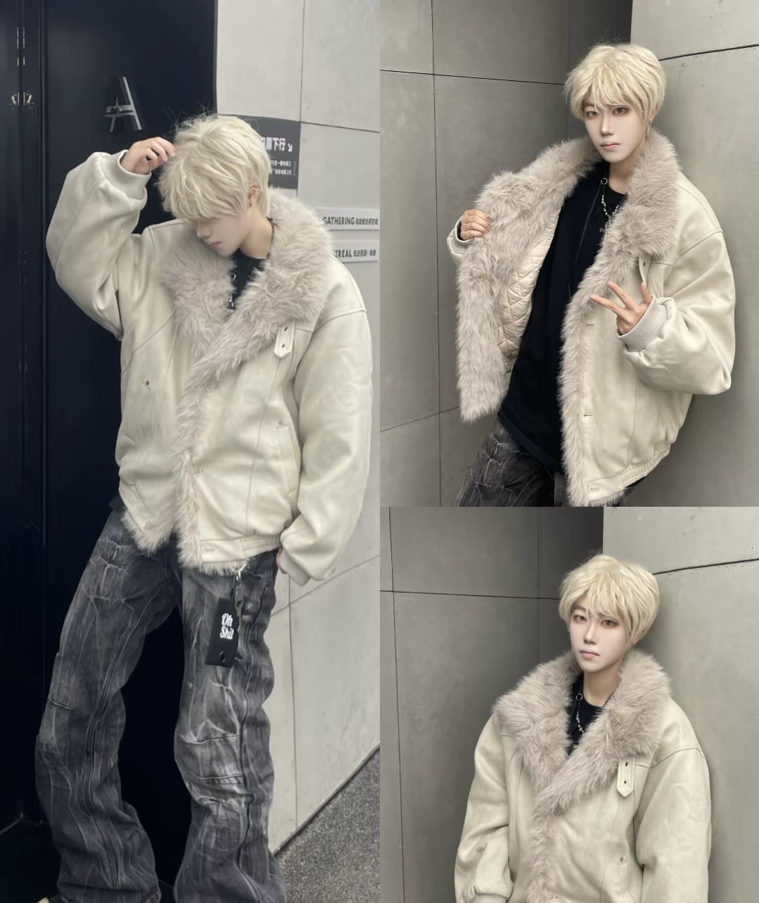 一度唯一I-冬季座山雕新款仿皮毛一体短款加厚保暖翻领外套