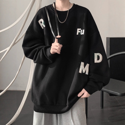 刺绣重磅圆领卫衣男秋季2025新款男士上衣青少年男生潮牌无帽外套