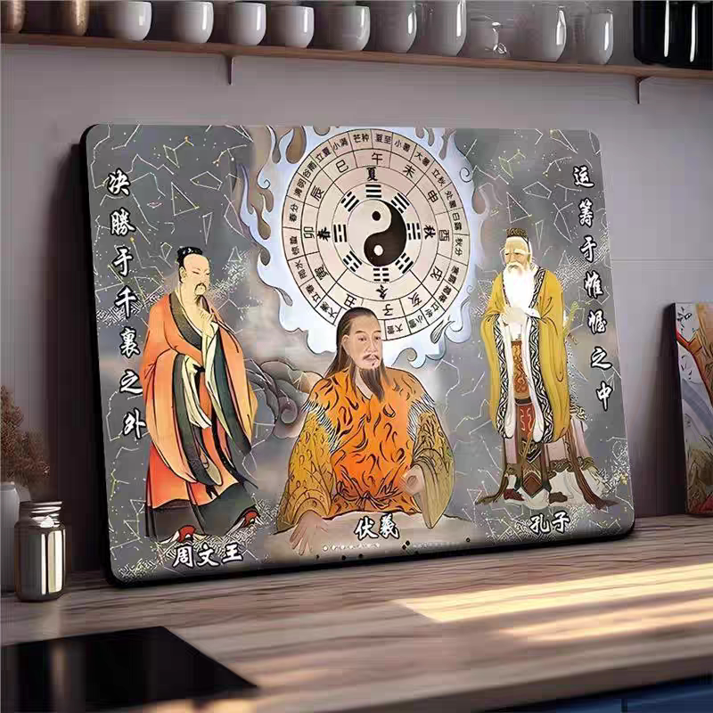 伏羲八卦画像相框古代易更三圣图伏羲周文王孔子摆台易经国学摆件