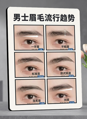 男士眉毛流行趋势展示牌理发店纹眉店装饰摆件眉形设计参考立牌