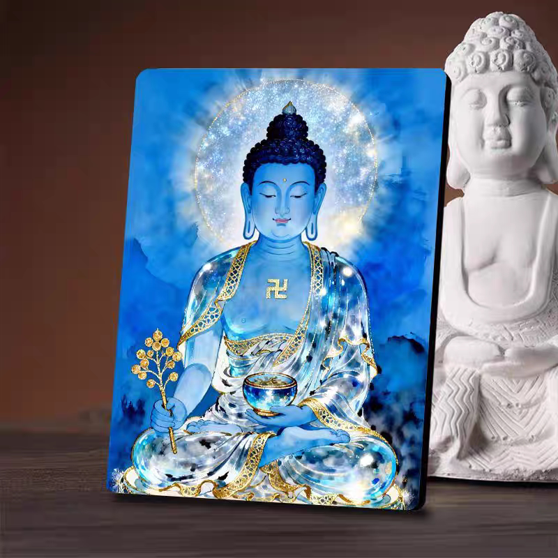 莲花生大士药师佛度母木制相框摆件客厅办公室书房佛台供奉摆台