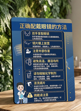 正确配戴眼镜方法提示摆件眼镜店桌面护理知识装饰提示牌