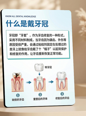 口腔诊所戴牙冠知识科普展示牌牙科门诊宣传装饰摆件
