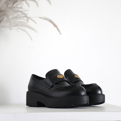 Aertomzmd Women's hoes Penny黑色厚底金币乐福鞋女单鞋