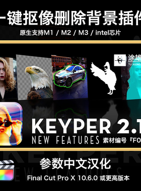FCPX一键快速人像抠像Keyper中文汉化插件人物抠图背景分离效果M1