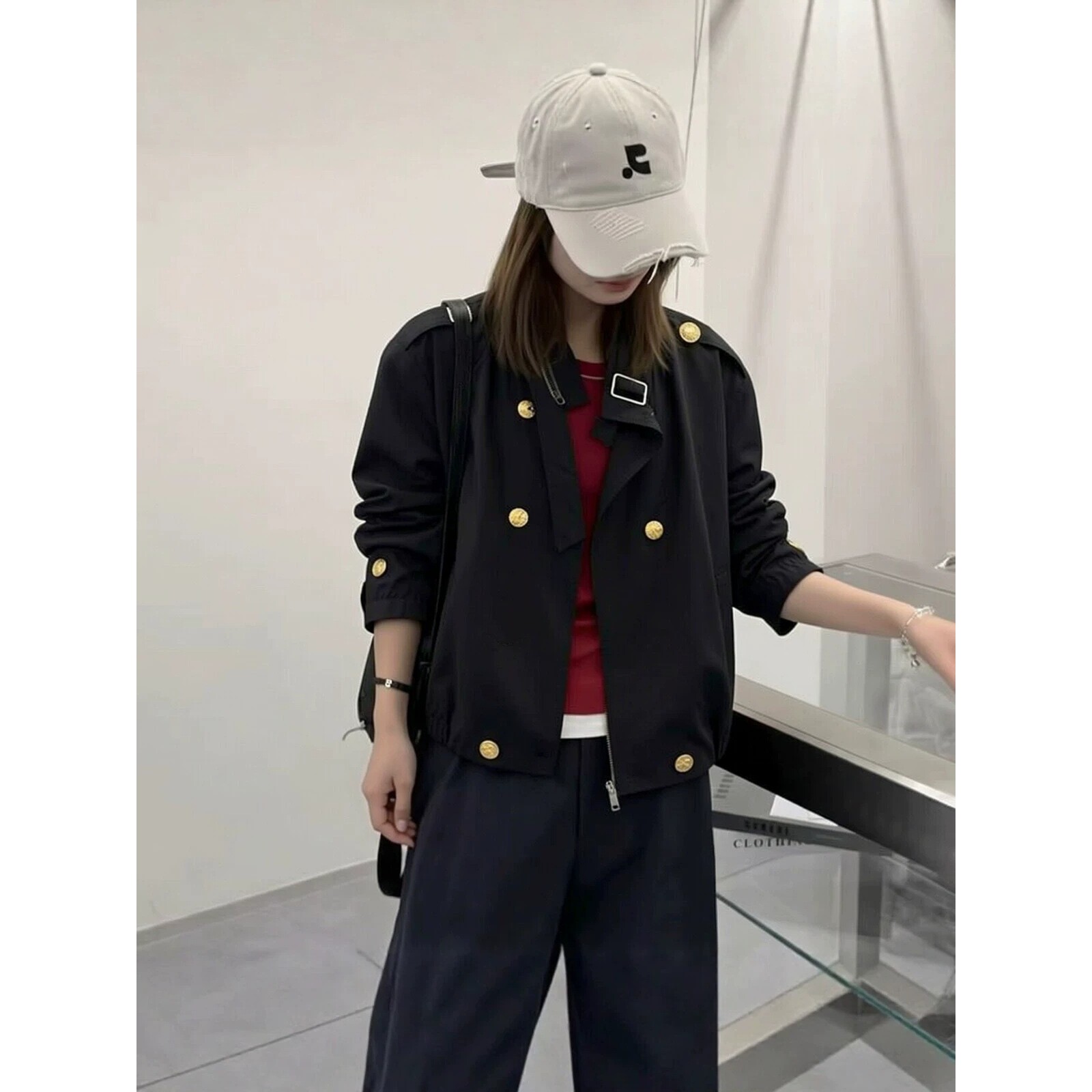 无名女装户外老钱风立领双排扣短风衣