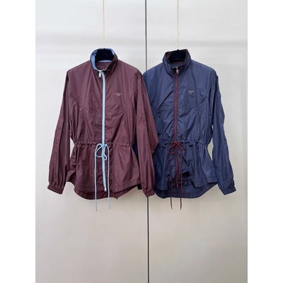 法式再生尼龙轻盈透气拉链风衣修身跨境女装抽绳收腰防风薄款外套