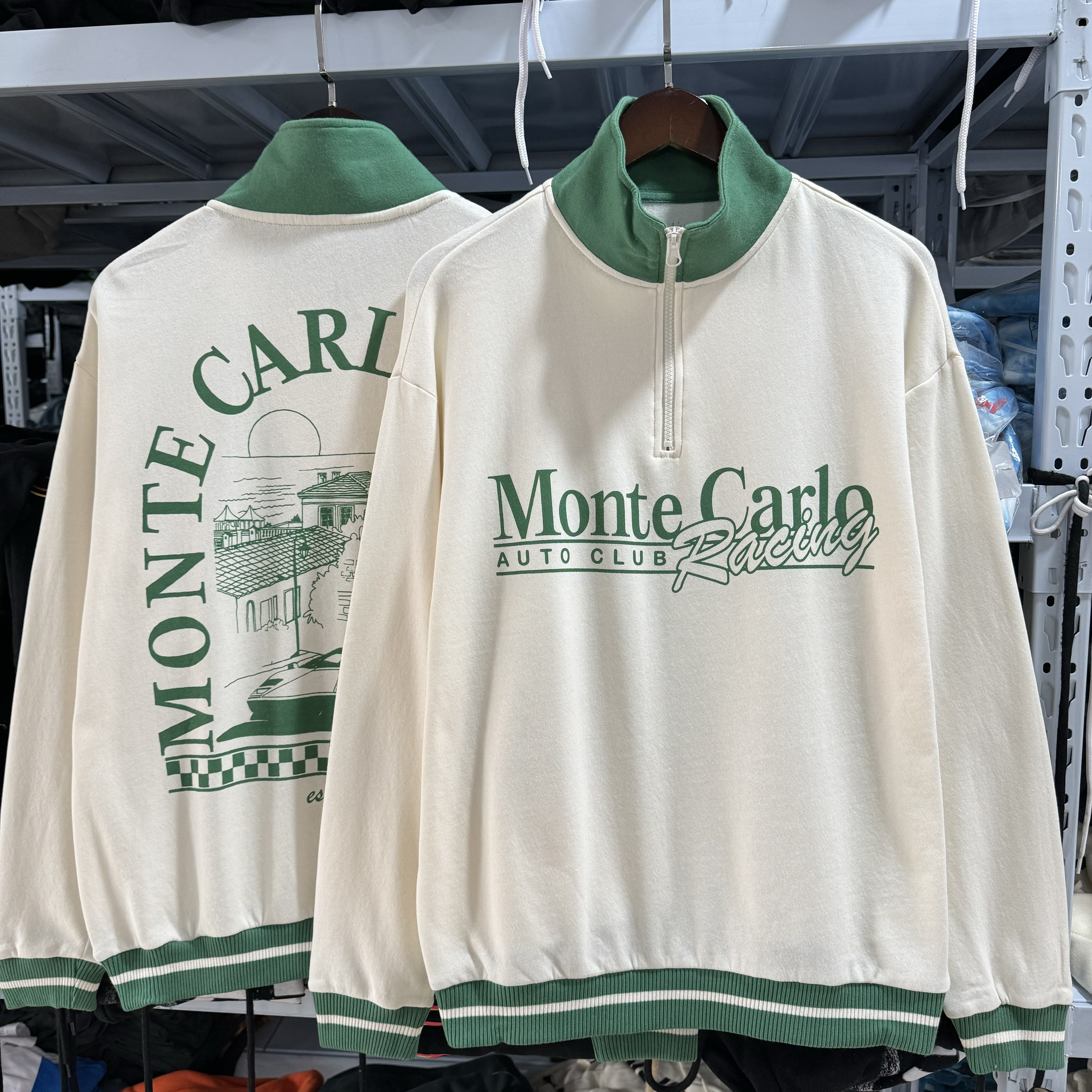 外贸 est.1908半拉链秋冬薄绒卫衣 男女复古美式半高立领宽松休闲