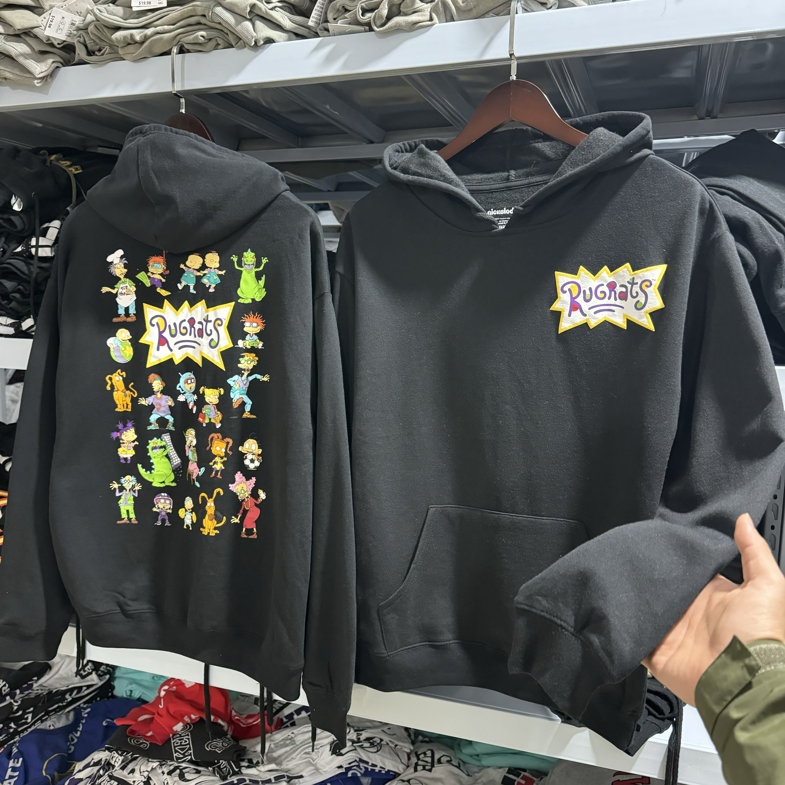外贸订单尾货 NICKELODEON动漫黑色连帽卫衣男女秋冬薄绒上衣1549