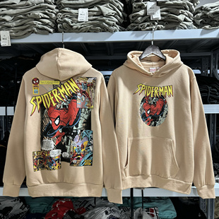 出口单 休闲卫衣976 曼威蜘蛛周边大印花连帽抓绒秋冬男女情侣美式