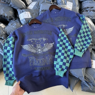 复古圆领卫衣青春活力风男女秋冬薄绒套头衫 出口订单 Vintage美式