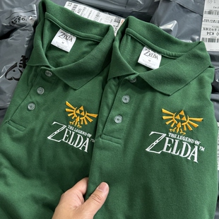 出口单 万针刺赛尔达传说polo衫男士短袖T恤运动休闲翻领衫纽扣领