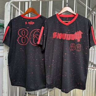 StngerThig奇怪物语HELFIRE地狱火俱乐部男女速干球衣透气夏薄v领