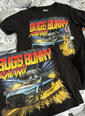 出口订单 BUGS BUNNY八哥兔赛车 男女同款短袖T恤宽松夏小众26231