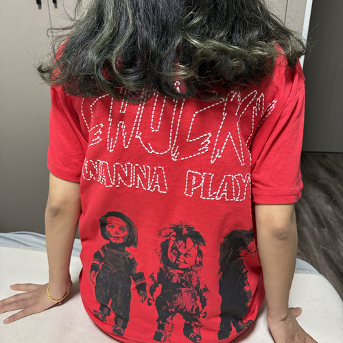 出口订单 刺绣 鬼娃恰奇Chucky男女短袖宽松圆领t恤街头小众红574