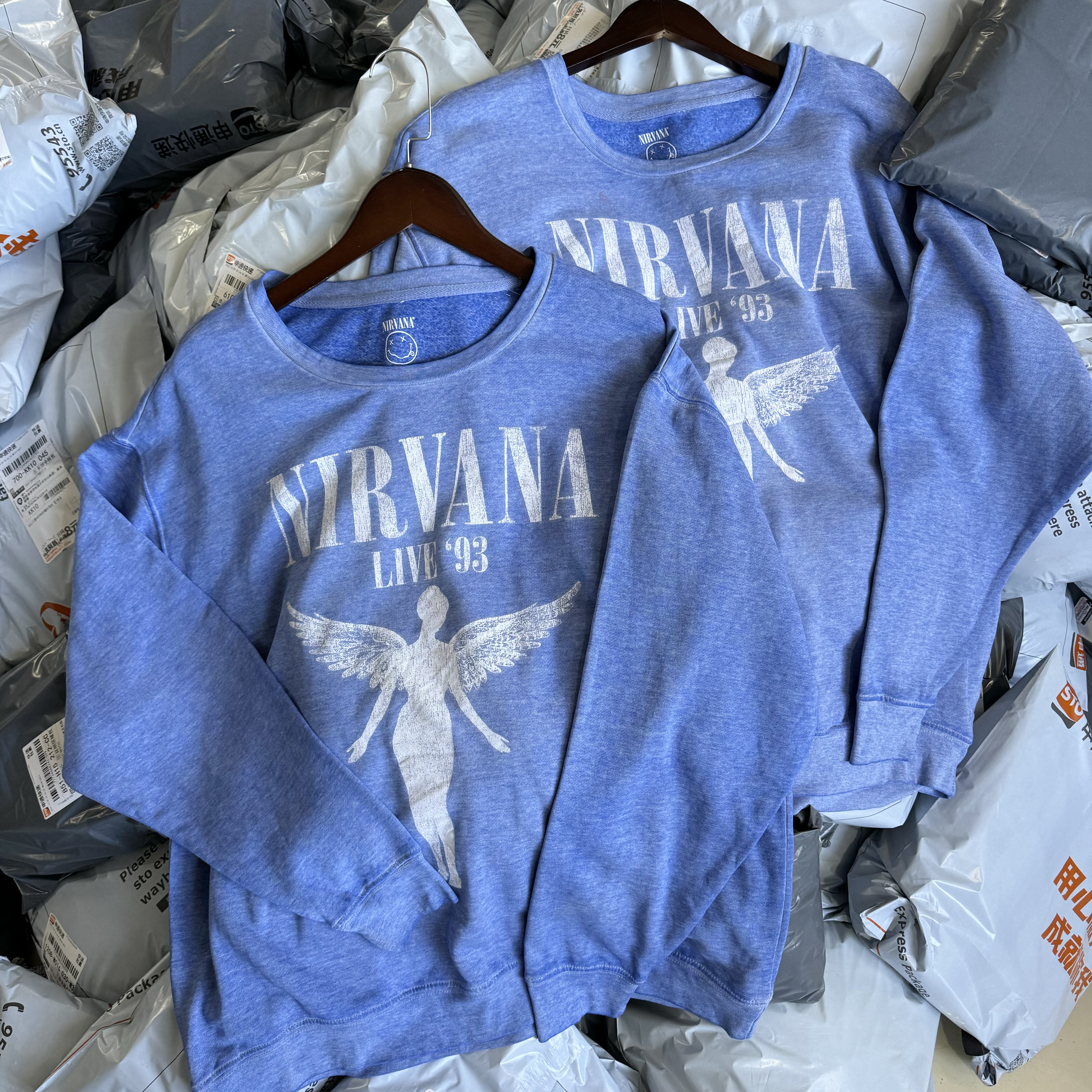外贸 水洗做旧 Nirvana涅槃乐队Cobain美式薄绒秋冬男女圆领卫衣