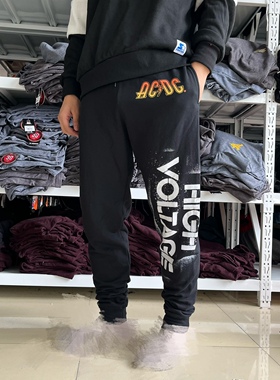 AC/DC乐队周边重金属美式街头vintage休闲薄绒卫裤男宽松束脚欧美