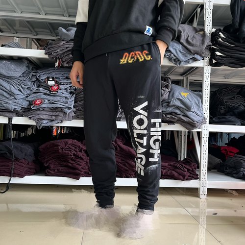 AC/DC乐队周边重金属美式街头vintage休闲薄绒卫裤男宽松束脚欧美
