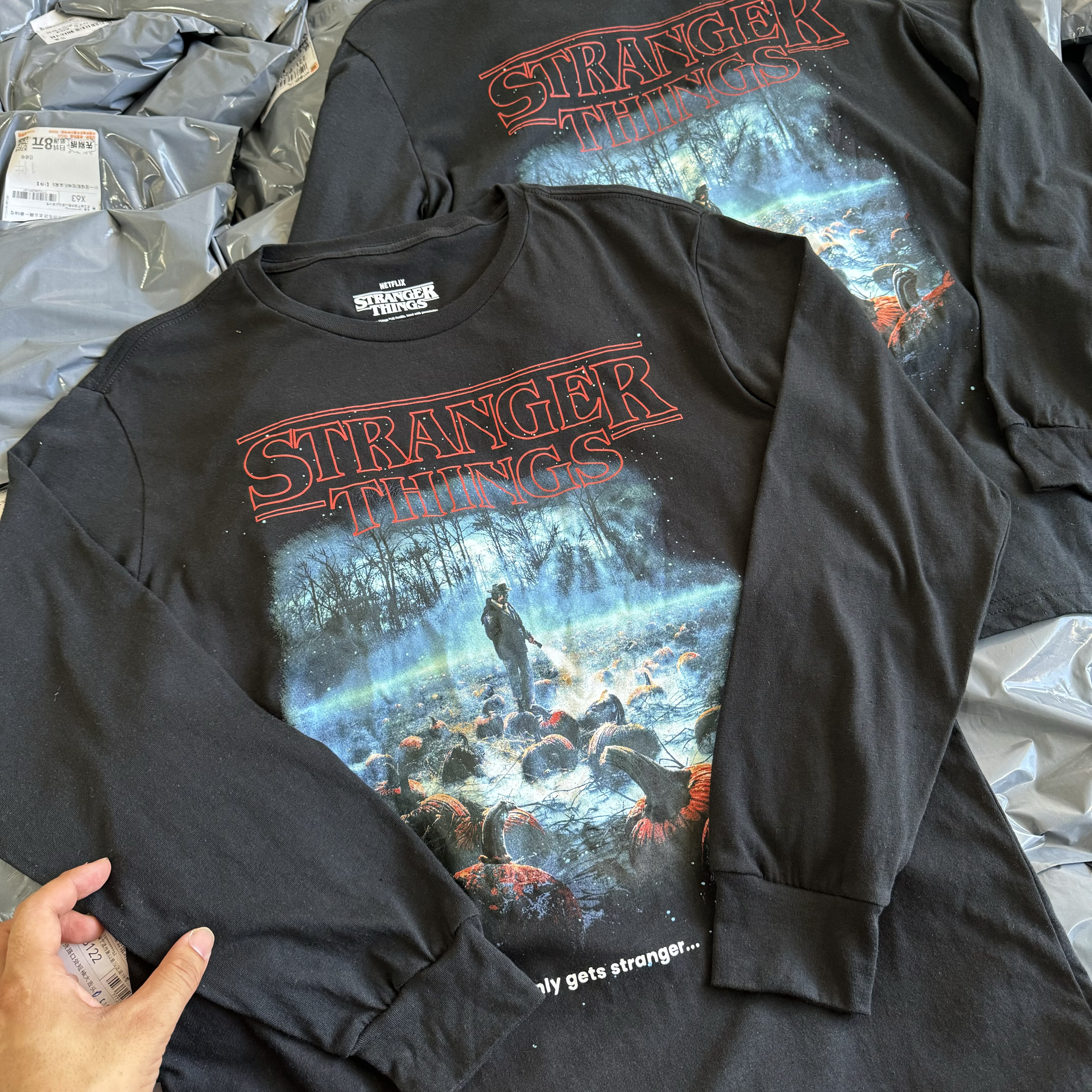 出口单 美剧 StrangerThings怪奇物语地狱火 美式长袖T恤夏薄男女