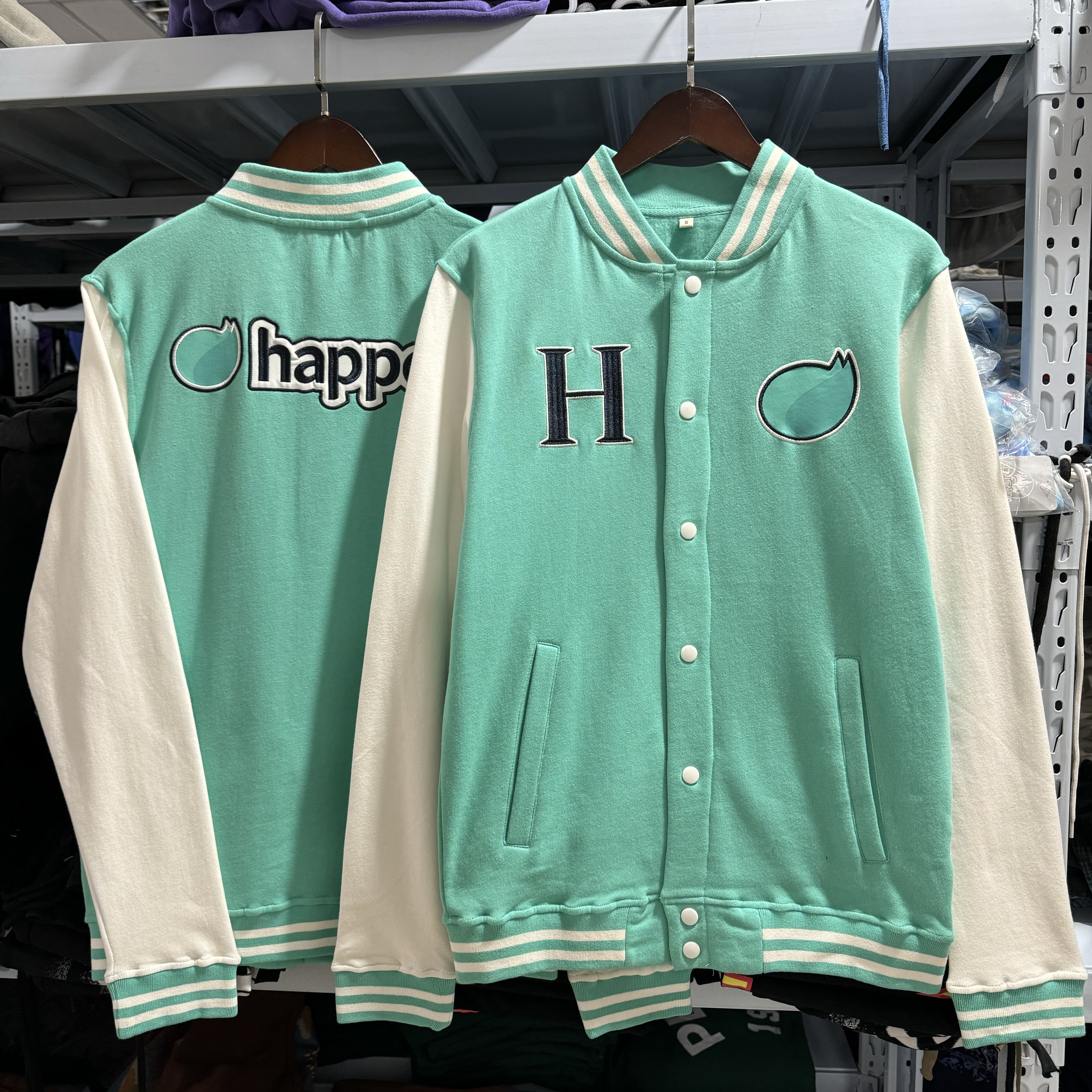 刺绣 Happeo棒球服外套 美式复古学院风秋冬薄绒开衫夹克卫衣男女