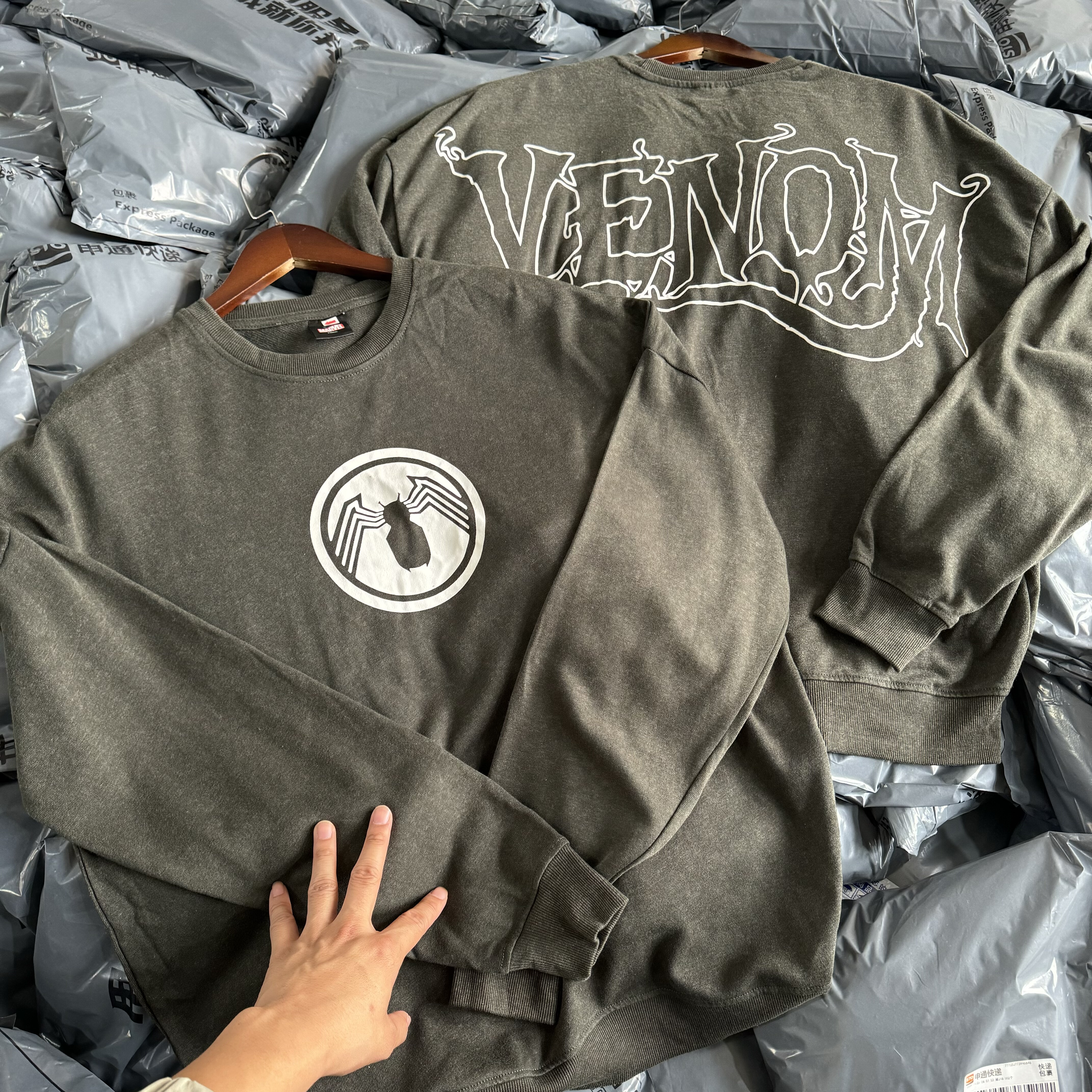 外贸 水洗 毒夜Veom周边 圆领毛圈卫衣美式复古落肩袖春秋男女273