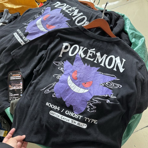 英版 宠物小精灵 耿鬼联名 水洗做旧磨毛美式复古男女短袖夏薄T恤