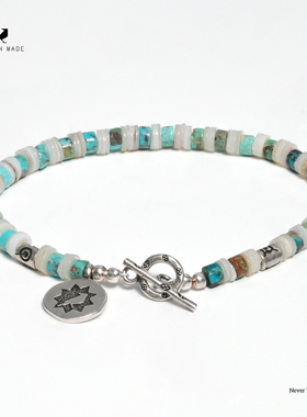 RONINMADE复古小众芙罗拉绿松手链情侣宝石手串男女纯银礼物中古