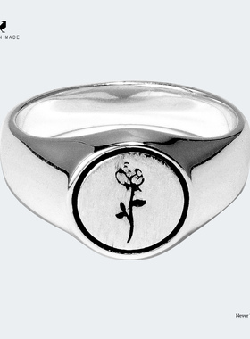 RONINMADE纯银设计复古暗语玫瑰戒指情侣礼物男女银印章尾戒中古