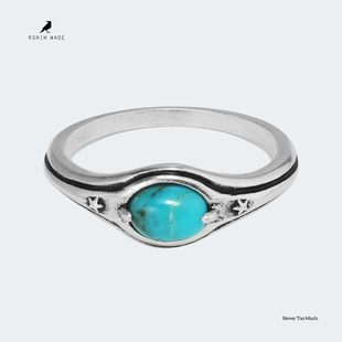 roninmade复古小众绿松肖邦戒指情侣宝石纯银女银男尾戒礼物