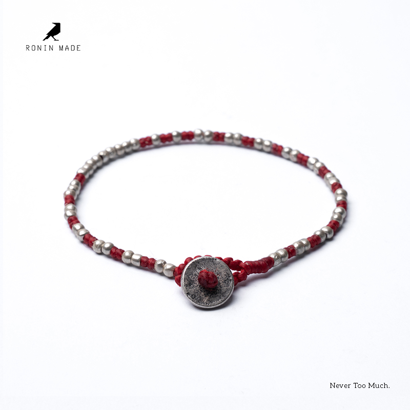 RONINMADE 925银蜡绳原创设计印第安做旧银珠情侣手链太阳红色