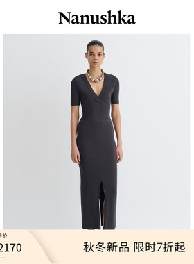 【秋冬新品】NANUSHKA 女士 AKKA 灰色修身V领羊毛上衣