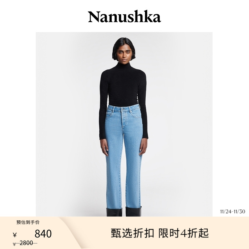 【甄选折扣】NANUSHKA 女士 RAYNEE 淡人系中腰翻边直筒牛仔裤